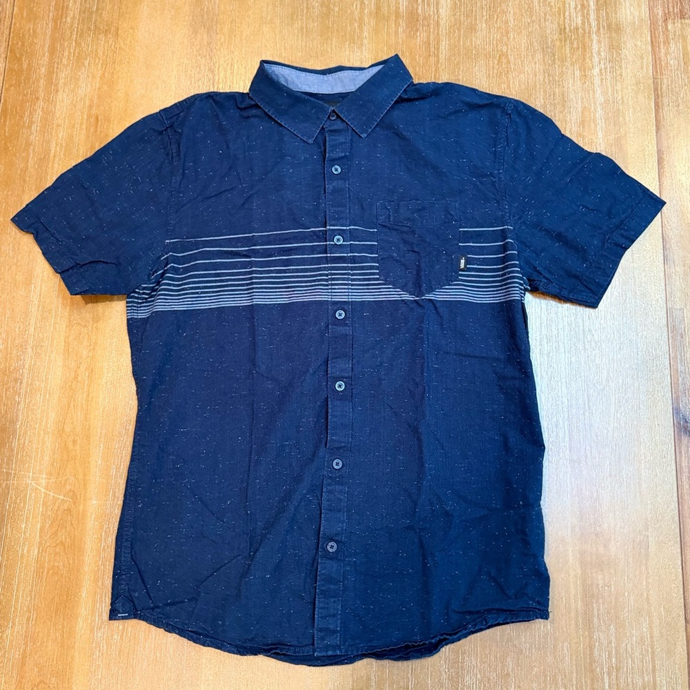 Vans Off the Wall Mens Navy Blue Tailored Fit Short Sleeve Button Shirt Sz L